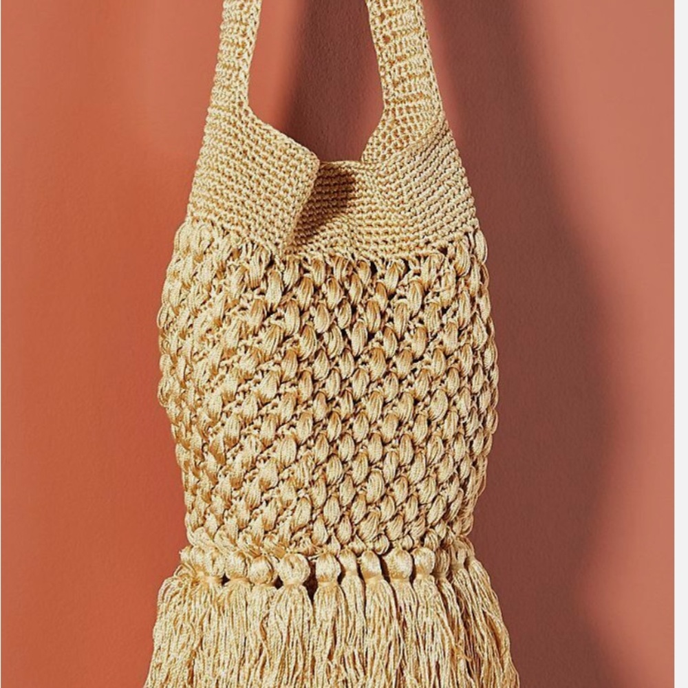 Anthropologie Barbara Crochet Clutch Natural-Gold OS